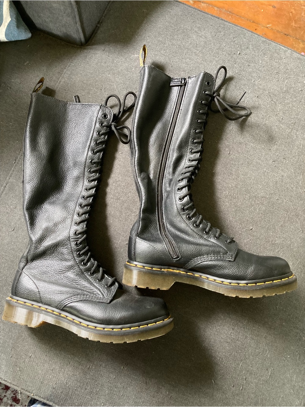 Black Knee-High 14-Eye Docs with Yellow Stitch